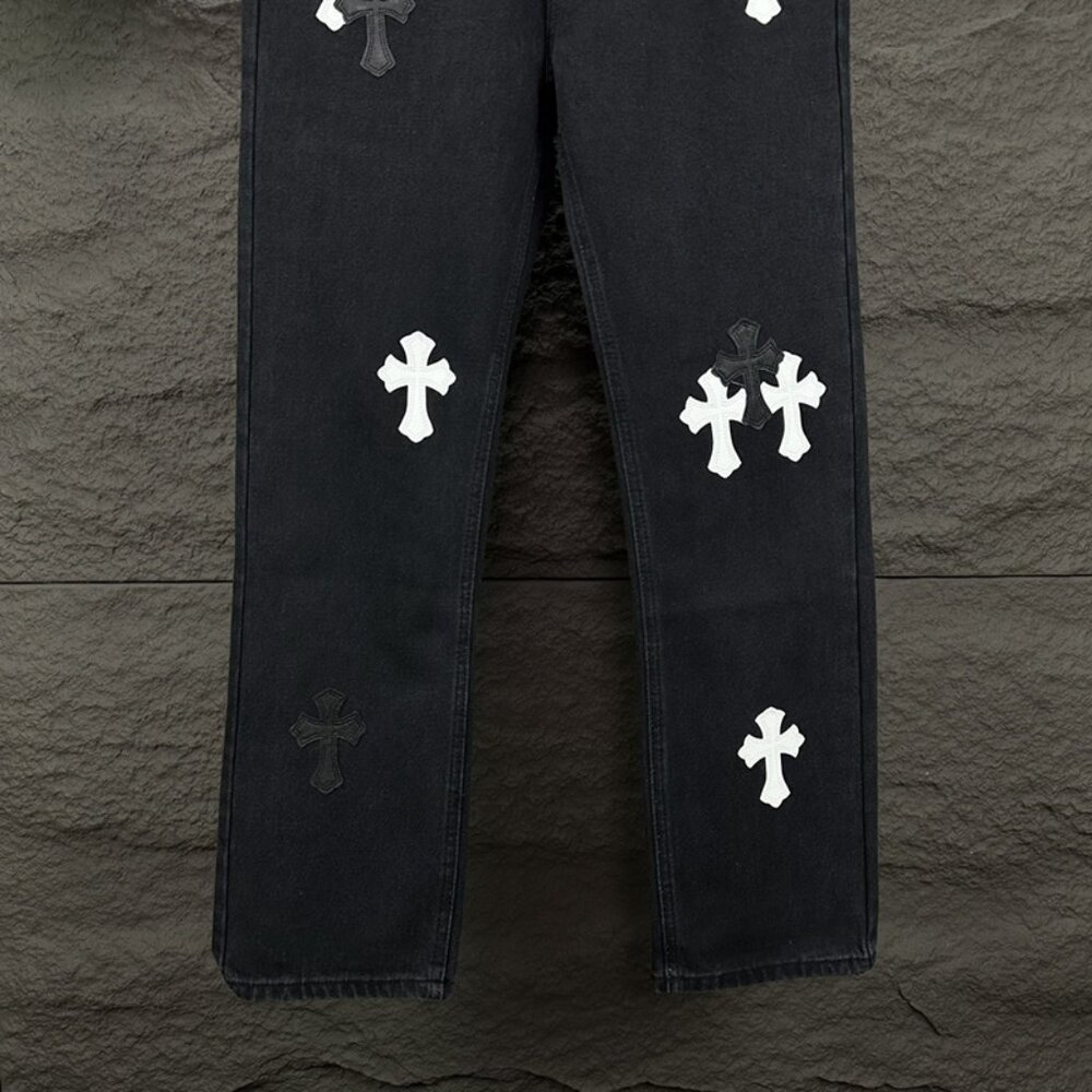 Chrome Hearts Black And White Cross Patch Washed Jeans - Picture 6 of 9